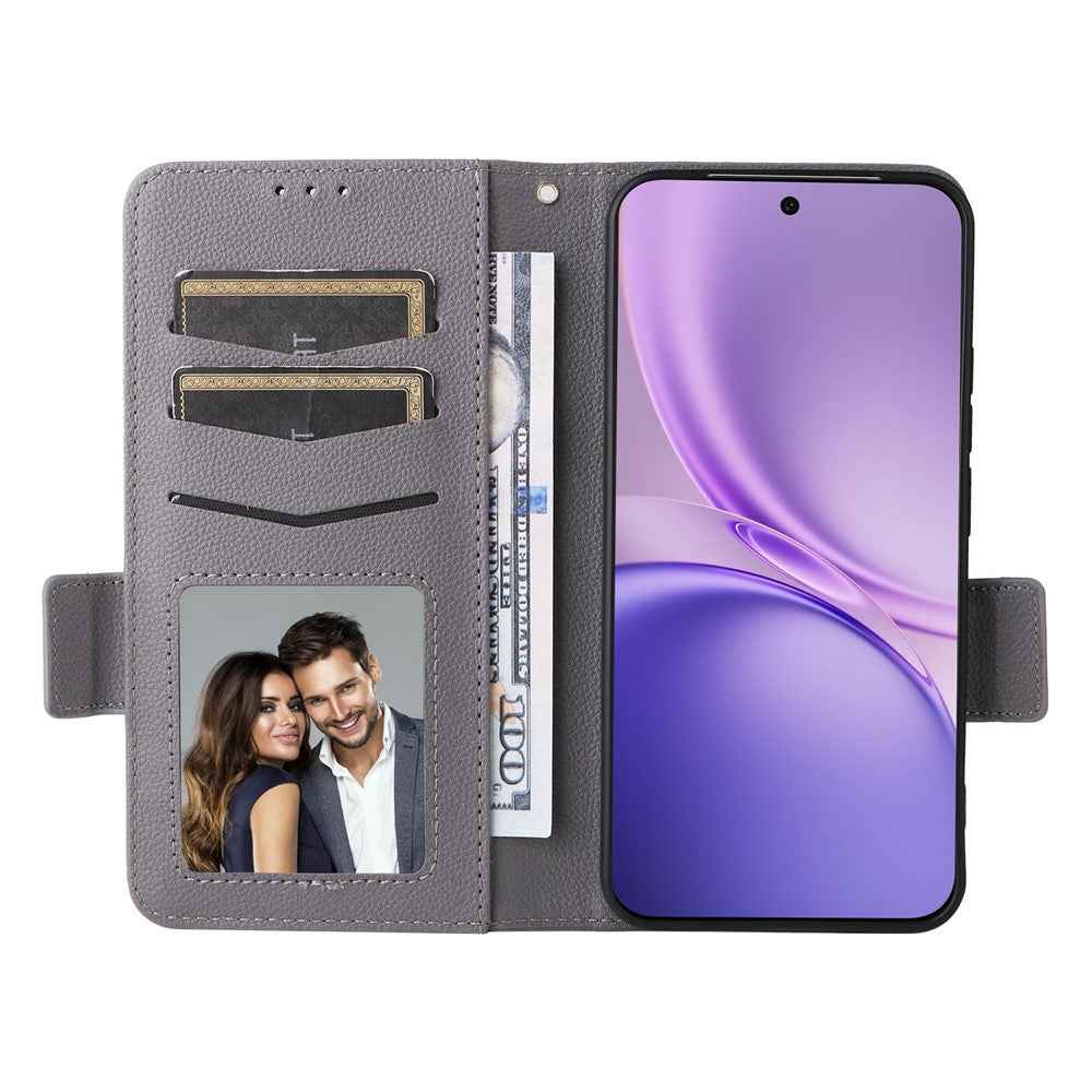 For vivo X300 FE 5G / S50 Pro mini 5G Case Litchi Texture Wallet Leather Phone Cover with Wrist Strap - Grey