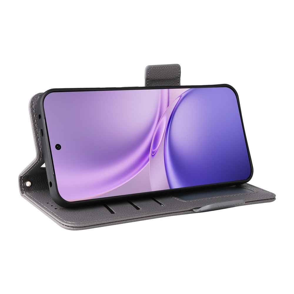 For vivo X300 FE 5G / S50 Pro mini 5G Case Litchi Texture Wallet Leather Phone Cover with Wrist Strap - Grey