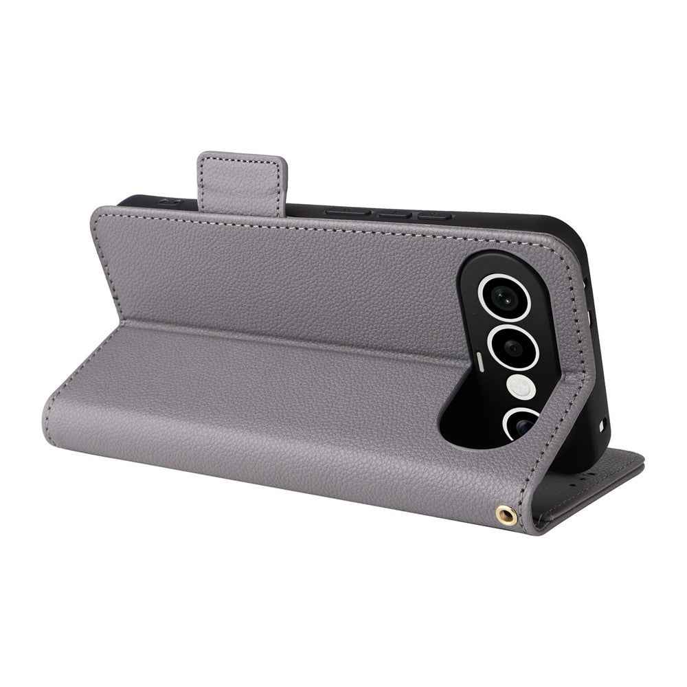 For vivo X300 FE 5G / S50 Pro mini 5G Case Litchi Texture Wallet Leather Phone Cover with Wrist Strap - Grey