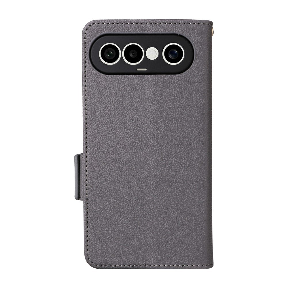 For vivo X300 FE 5G / S50 Pro mini 5G Case Litchi Texture Wallet Leather Phone Cover with Wrist Strap - Grey