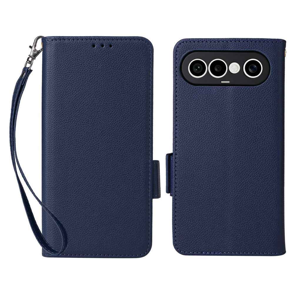 For vivo X300 FE 5G / S50 Pro mini 5G Case Litchi Texture Wallet Leather Phone Cover with Wrist Strap - Dark Blue
