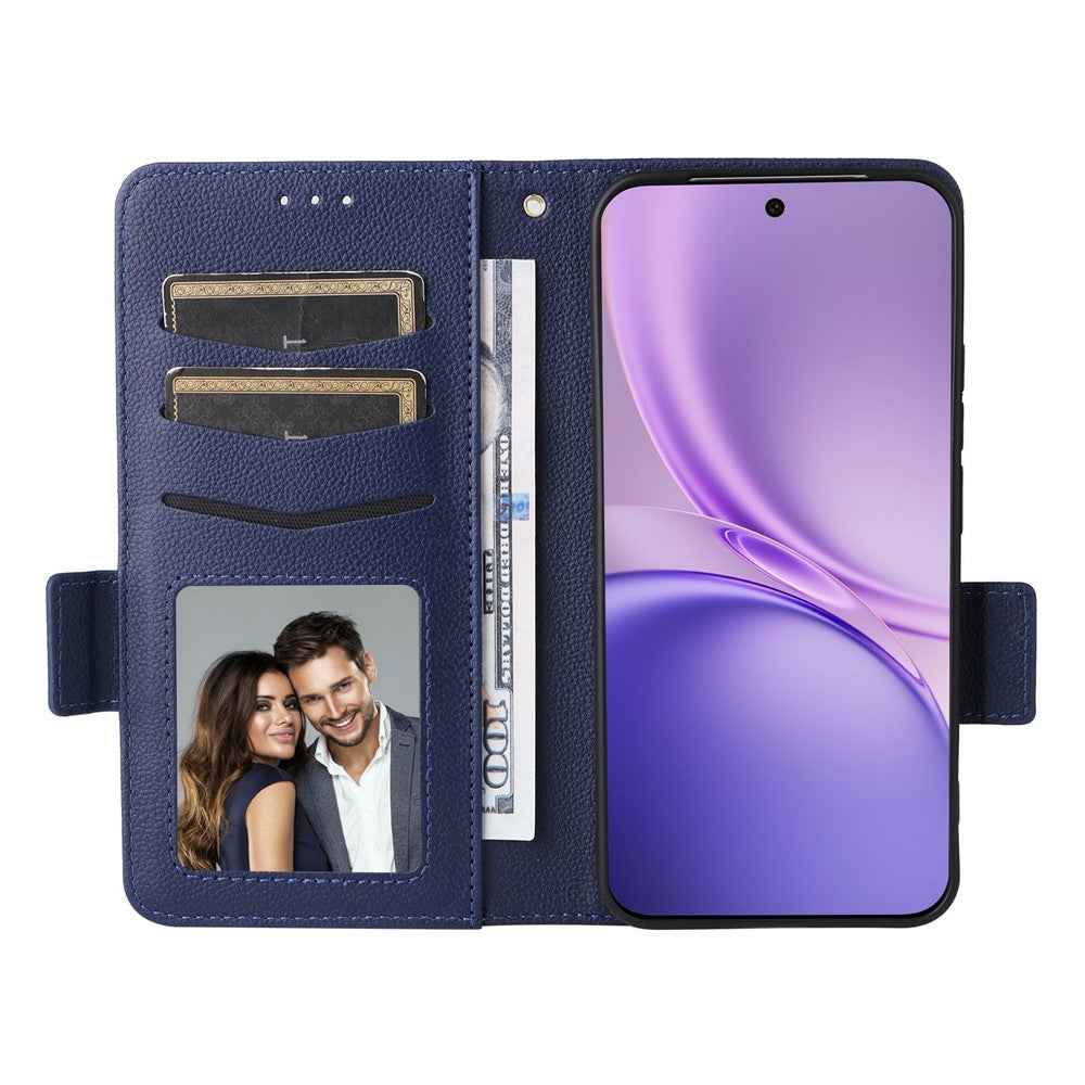 For vivo X300 FE 5G / S50 Pro mini 5G Case Litchi Texture Wallet Leather Phone Cover with Wrist Strap - Dark Blue