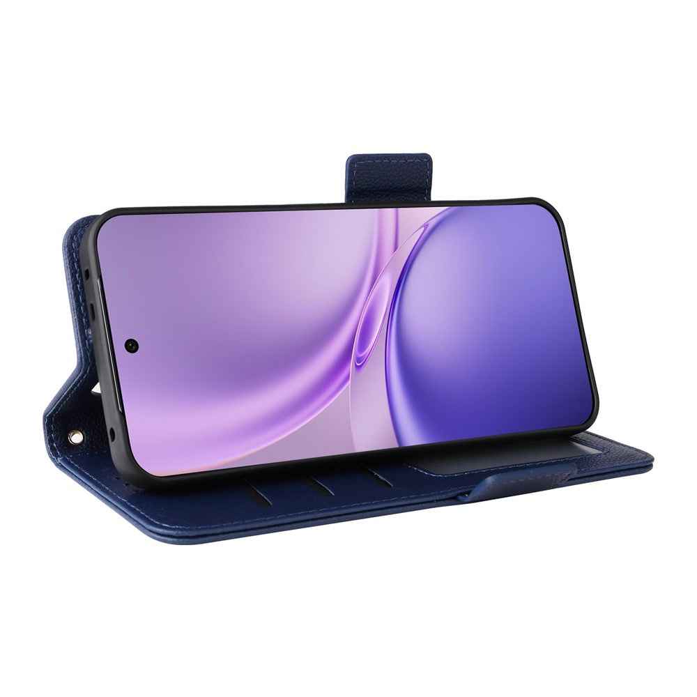 For vivo X300 FE 5G / S50 Pro mini 5G Case Litchi Texture Wallet Leather Phone Cover with Wrist Strap - Dark Blue
