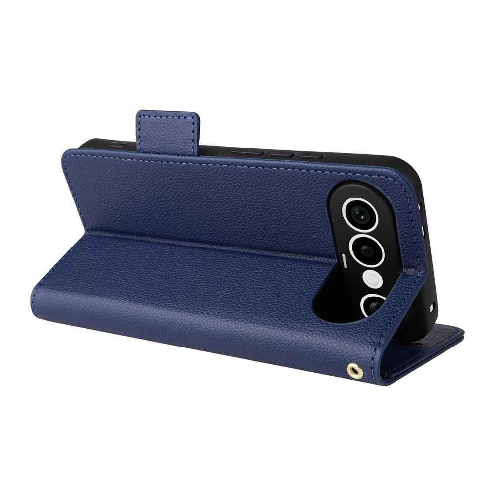 For vivo X300 FE 5G / S50 Pro mini 5G Case Litchi Texture Wallet Leather Phone Cover with Wrist Strap - Dark Blue