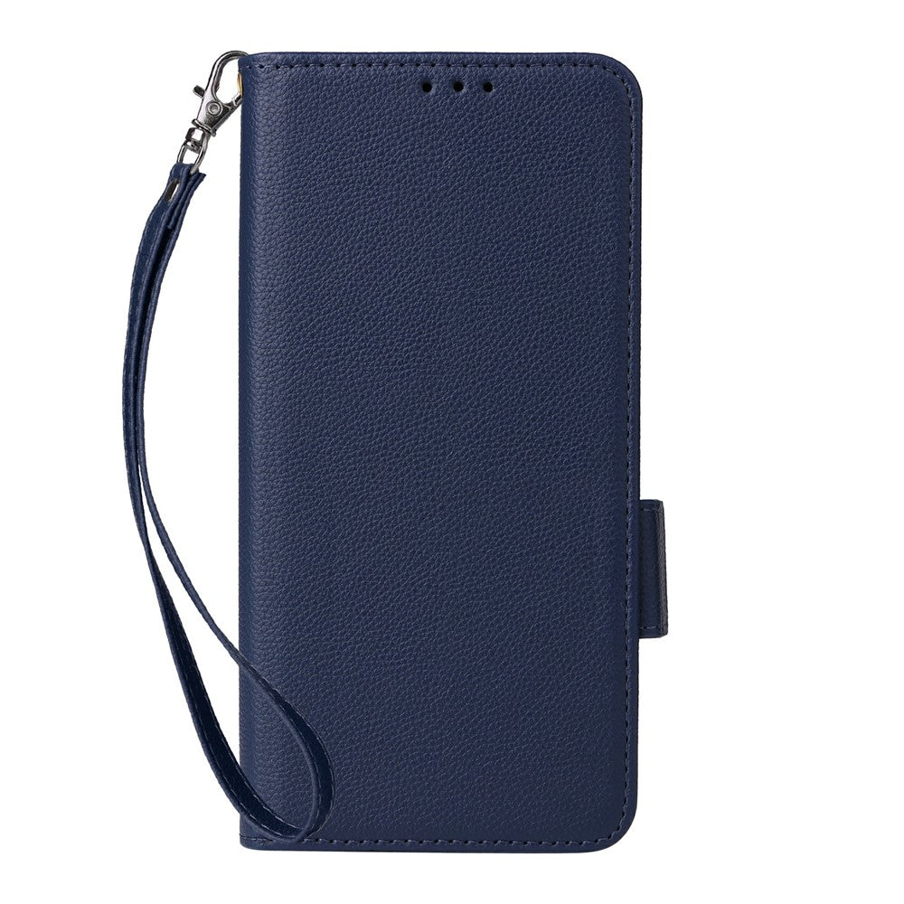 For vivo X300 FE 5G / S50 Pro mini 5G Case Litchi Texture Wallet Leather Phone Cover with Wrist Strap - Dark Blue
