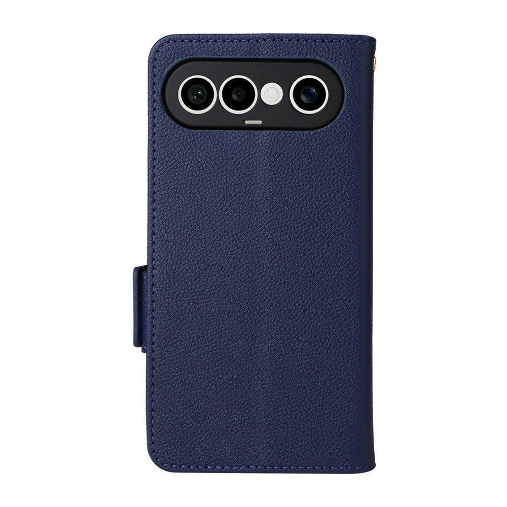 For vivo X300 FE 5G / S50 Pro mini 5G Case Litchi Texture Wallet Leather Phone Cover with Wrist Strap - Dark Blue