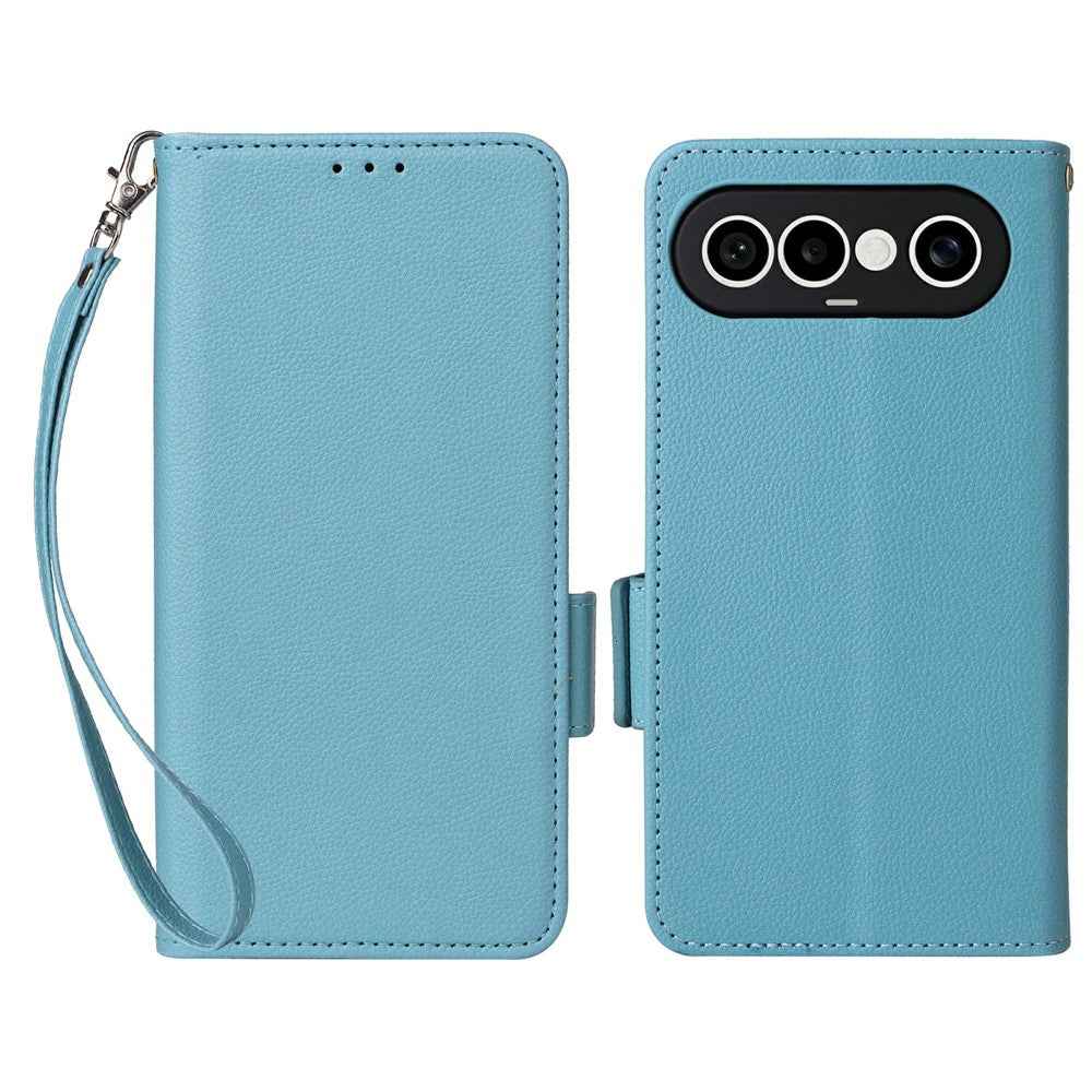 For vivo X300 FE 5G / S50 Pro mini 5G Case Litchi Texture Wallet Leather Phone Cover with Wrist Strap - Baby Blue