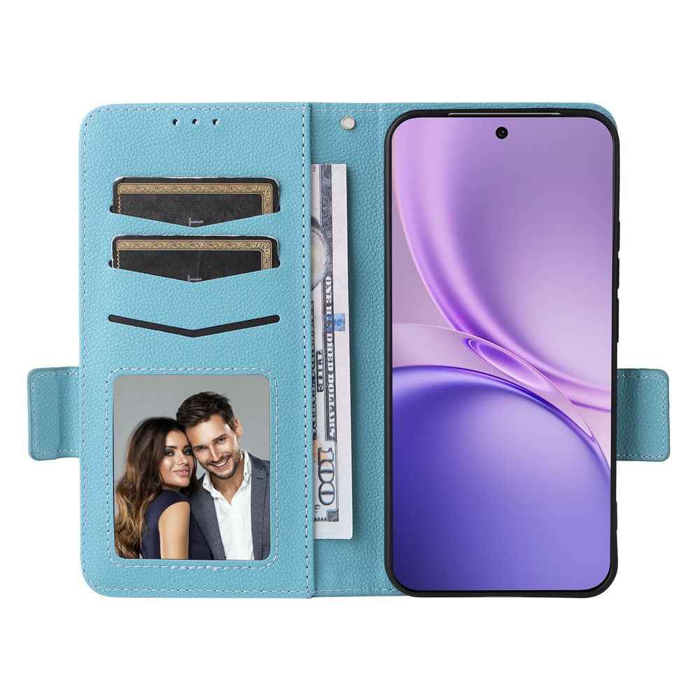 For vivo X300 FE 5G / S50 Pro mini 5G Case Litchi Texture Wallet Leather Phone Cover with Wrist Strap - Baby Blue