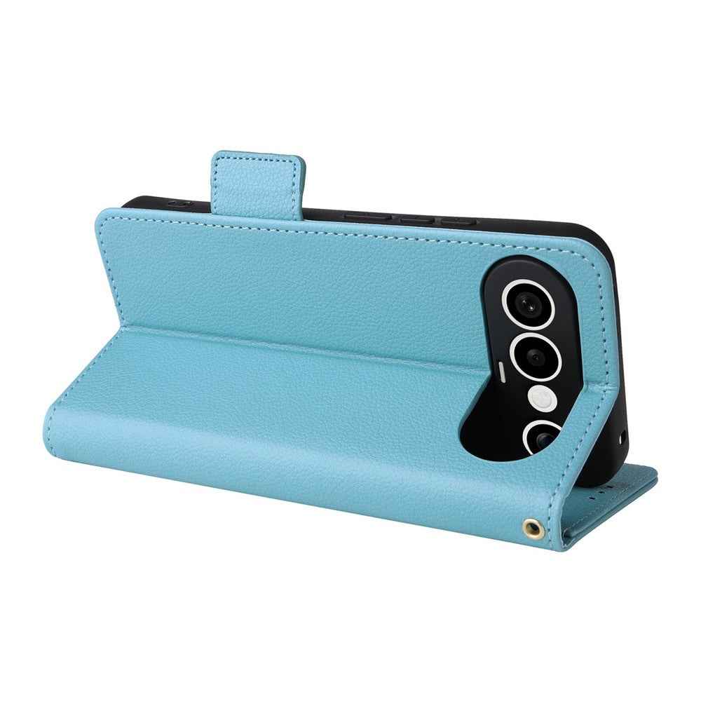 For vivo X300 FE 5G / S50 Pro mini 5G Case Litchi Texture Wallet Leather Phone Cover with Wrist Strap - Baby Blue
