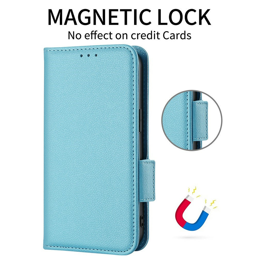 For vivo X300 FE 5G / S50 Pro mini 5G Case Litchi Texture Wallet Leather Phone Cover with Wrist Strap - Baby Blue