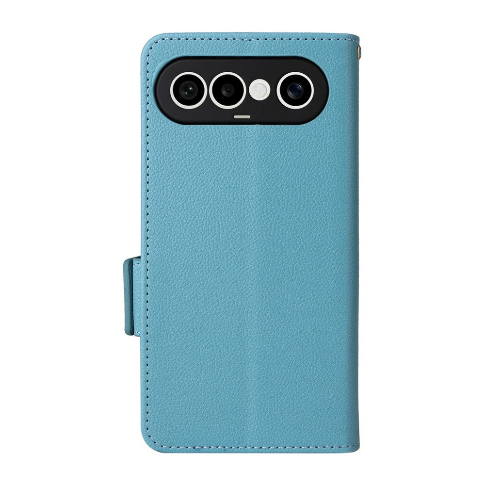 For vivo X300 FE 5G / S50 Pro mini 5G Case Litchi Texture Wallet Leather Phone Cover with Wrist Strap - Baby Blue
