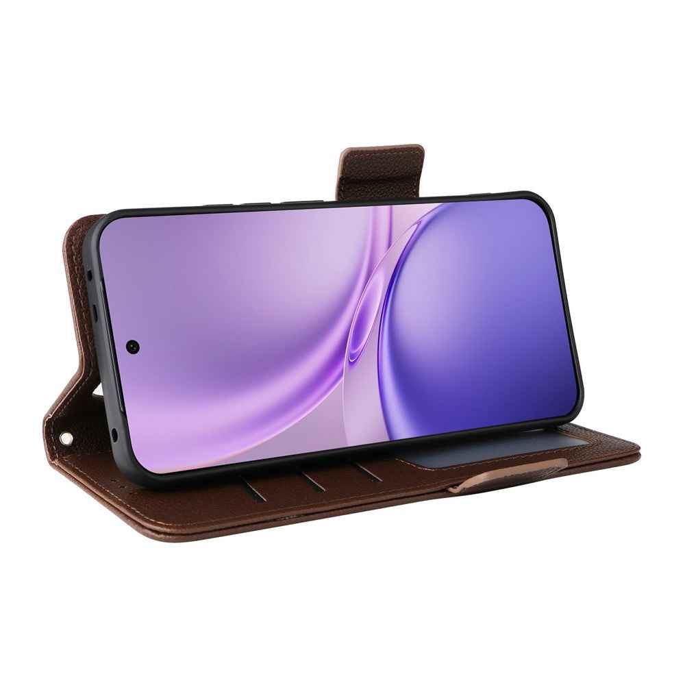 For vivo X300 FE 5G / S50 Pro mini 5G Case Litchi Texture Wallet Leather Phone Cover with Wrist Strap - Brown