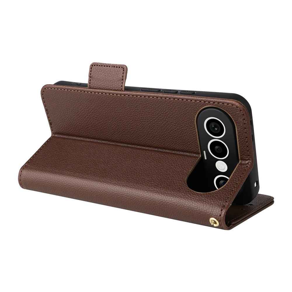 For vivo X300 FE 5G / S50 Pro mini 5G Case Litchi Texture Wallet Leather Phone Cover with Wrist Strap - Brown