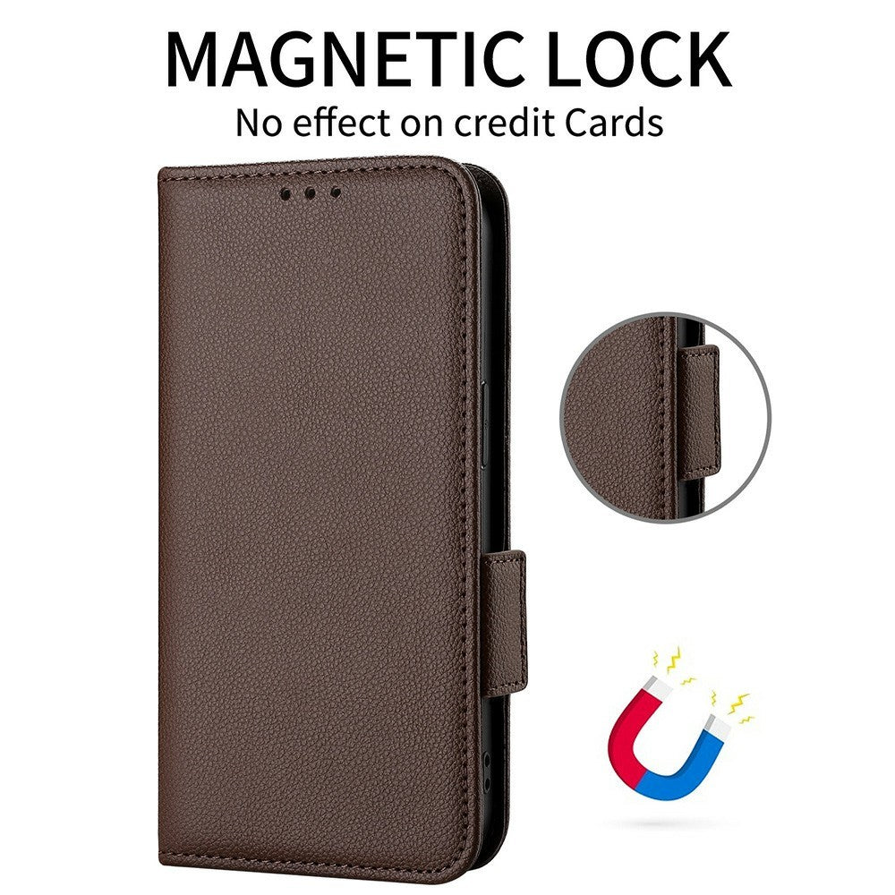 For vivo X300 FE 5G / S50 Pro mini 5G Case Litchi Texture Wallet Leather Phone Cover with Wrist Strap - Brown