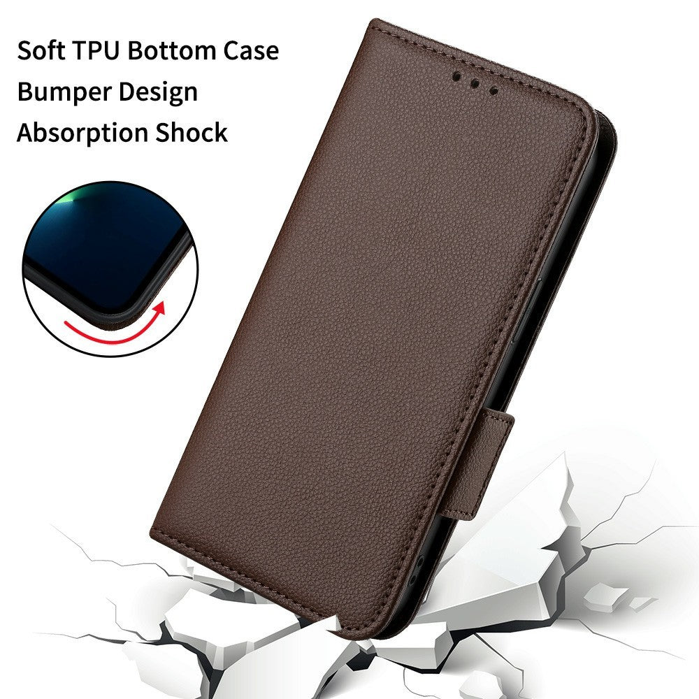 For vivo X300 FE 5G / S50 Pro mini 5G Case Litchi Texture Wallet Leather Phone Cover with Wrist Strap - Brown