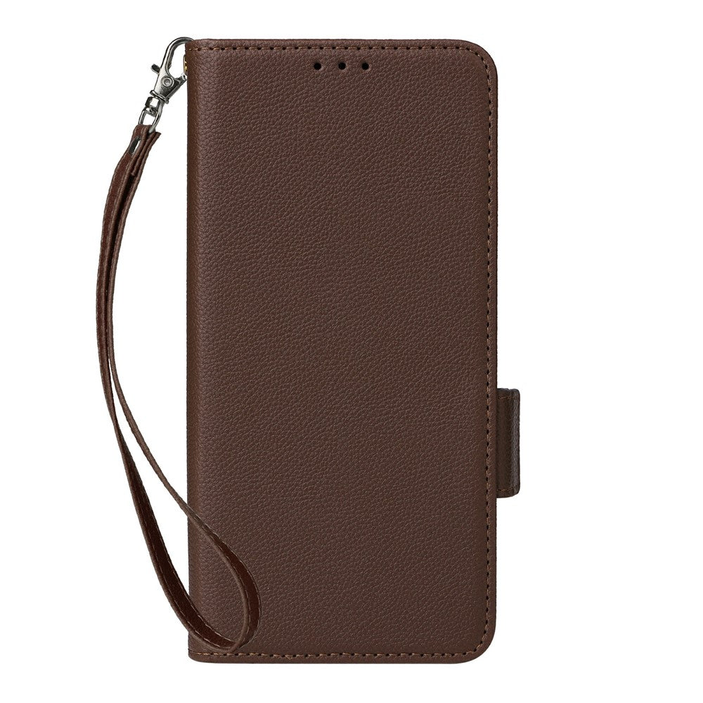 For vivo X300 FE 5G / S50 Pro mini 5G Case Litchi Texture Wallet Leather Phone Cover with Wrist Strap - Brown