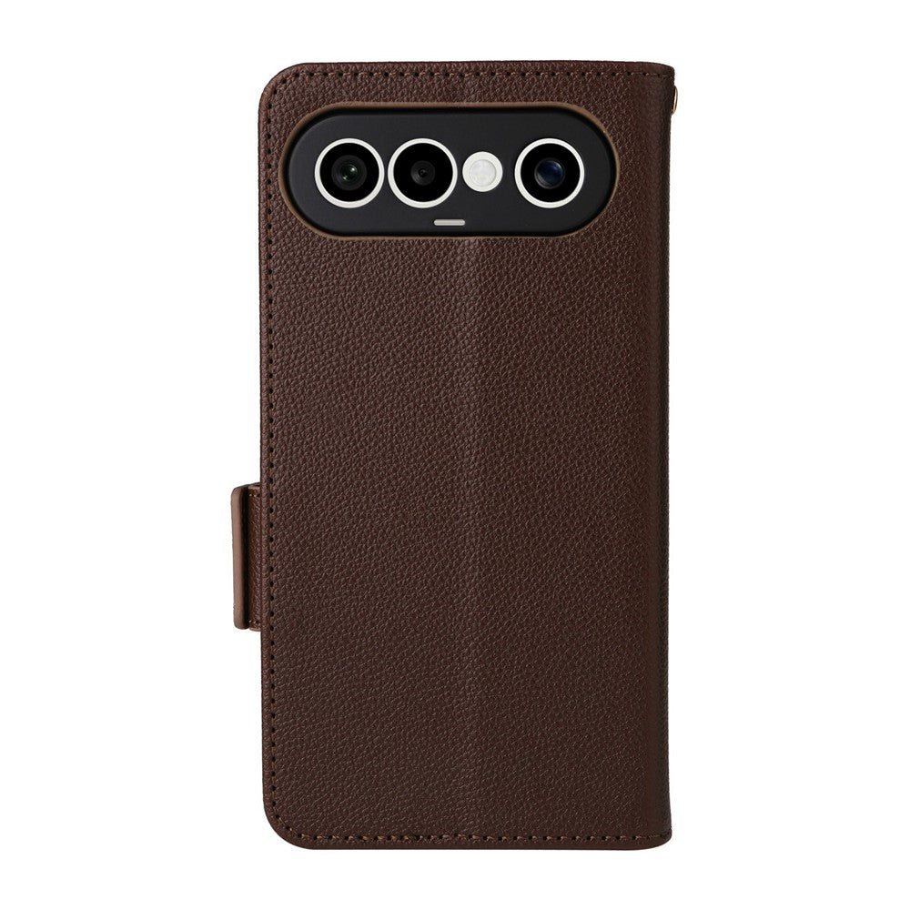 For vivo X300 FE 5G / S50 Pro mini 5G Case Litchi Texture Wallet Leather Phone Cover with Wrist Strap - Brown