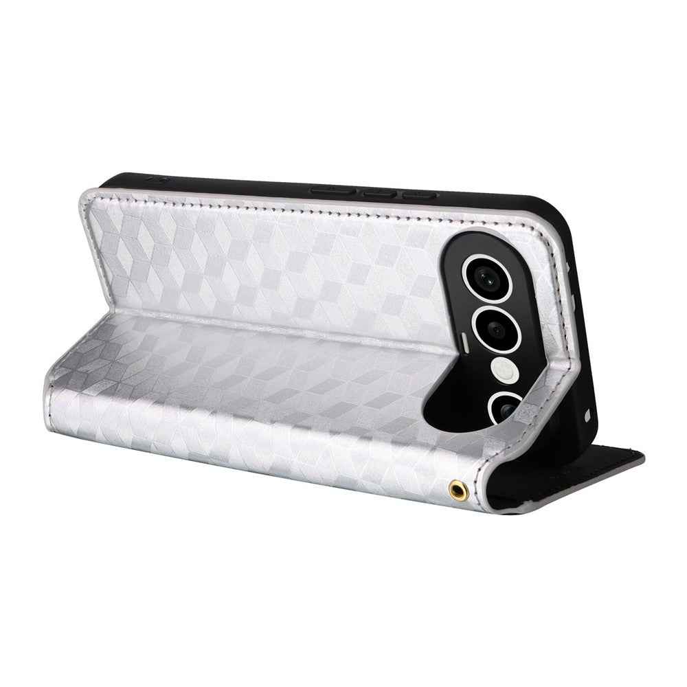For vivo X300 FE 5G / S50 Pro mini 5G Case Wallet Rhombus Imprinted PU Leather Phone Cover - Silver