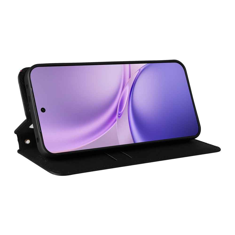 For vivo X300 FE 5G / S50 Pro mini 5G Case Wallet Rhombus Imprinted PU Leather Phone Cover - Black
