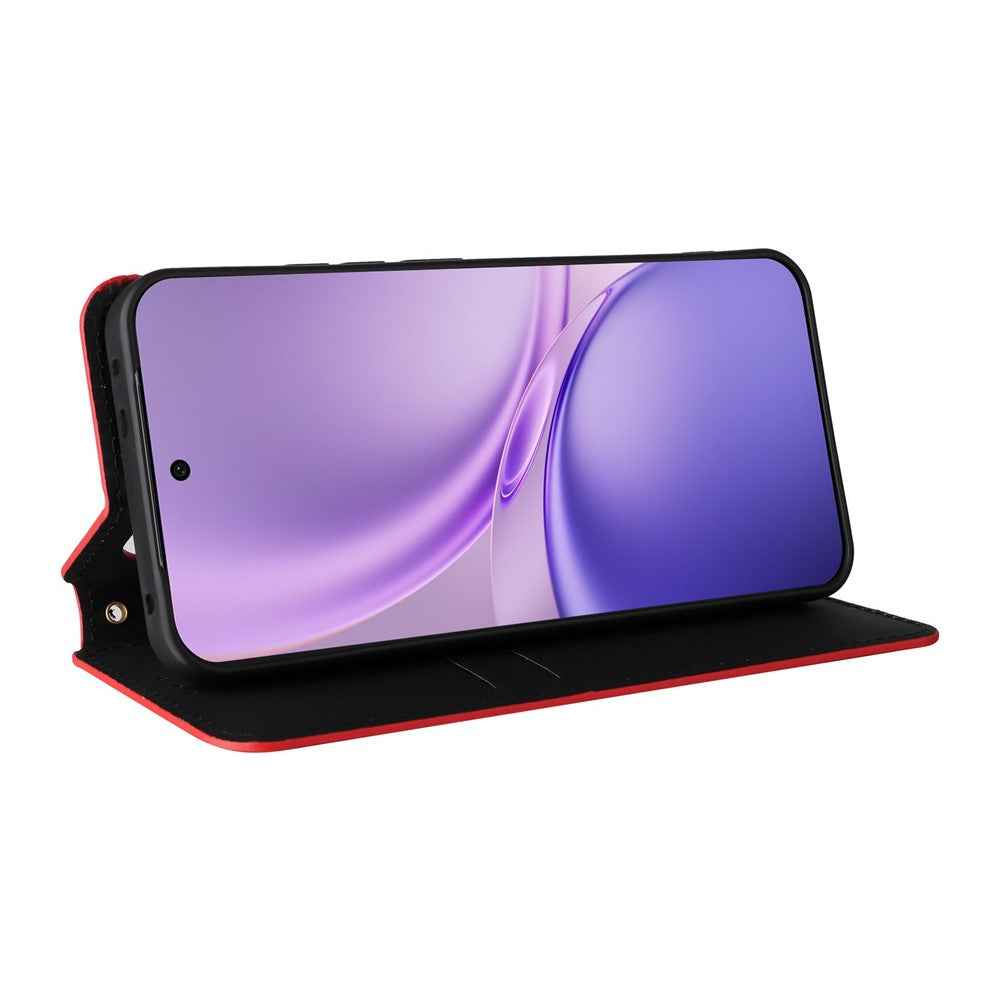 For vivo X300 FE 5G / S50 Pro mini 5G Case Wallet Rhombus Imprinted PU Leather Phone Cover - Red