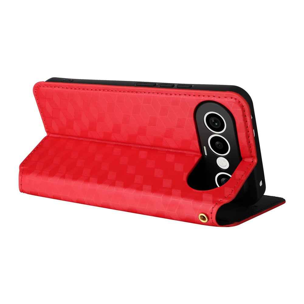 For vivo X300 FE 5G / S50 Pro mini 5G Case Wallet Rhombus Imprinted PU Leather Phone Cover - Red