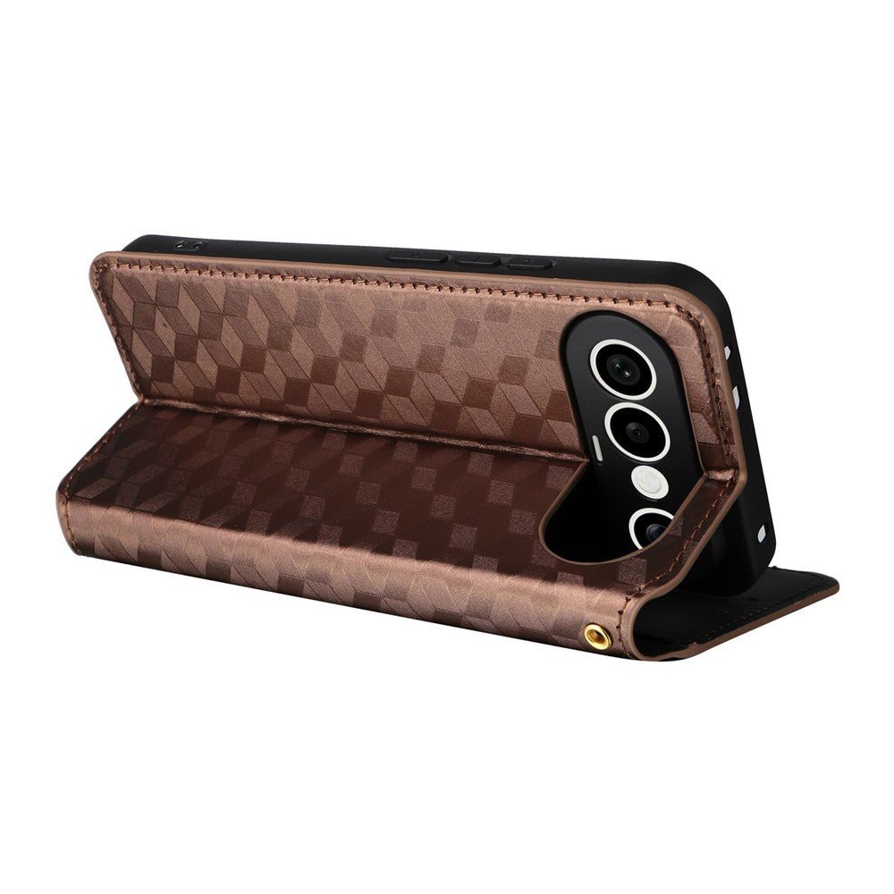 For vivo X300 FE 5G / S50 Pro mini 5G Case Wallet Rhombus Imprinted PU Leather Phone Cover - Brown