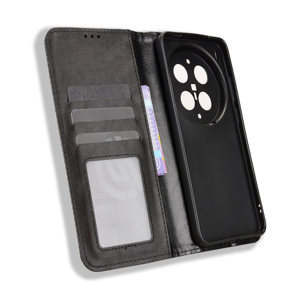 For vivo X300 Ultra 5G Leather Case Wallet Stand Retro Texture Phone Cover - Black