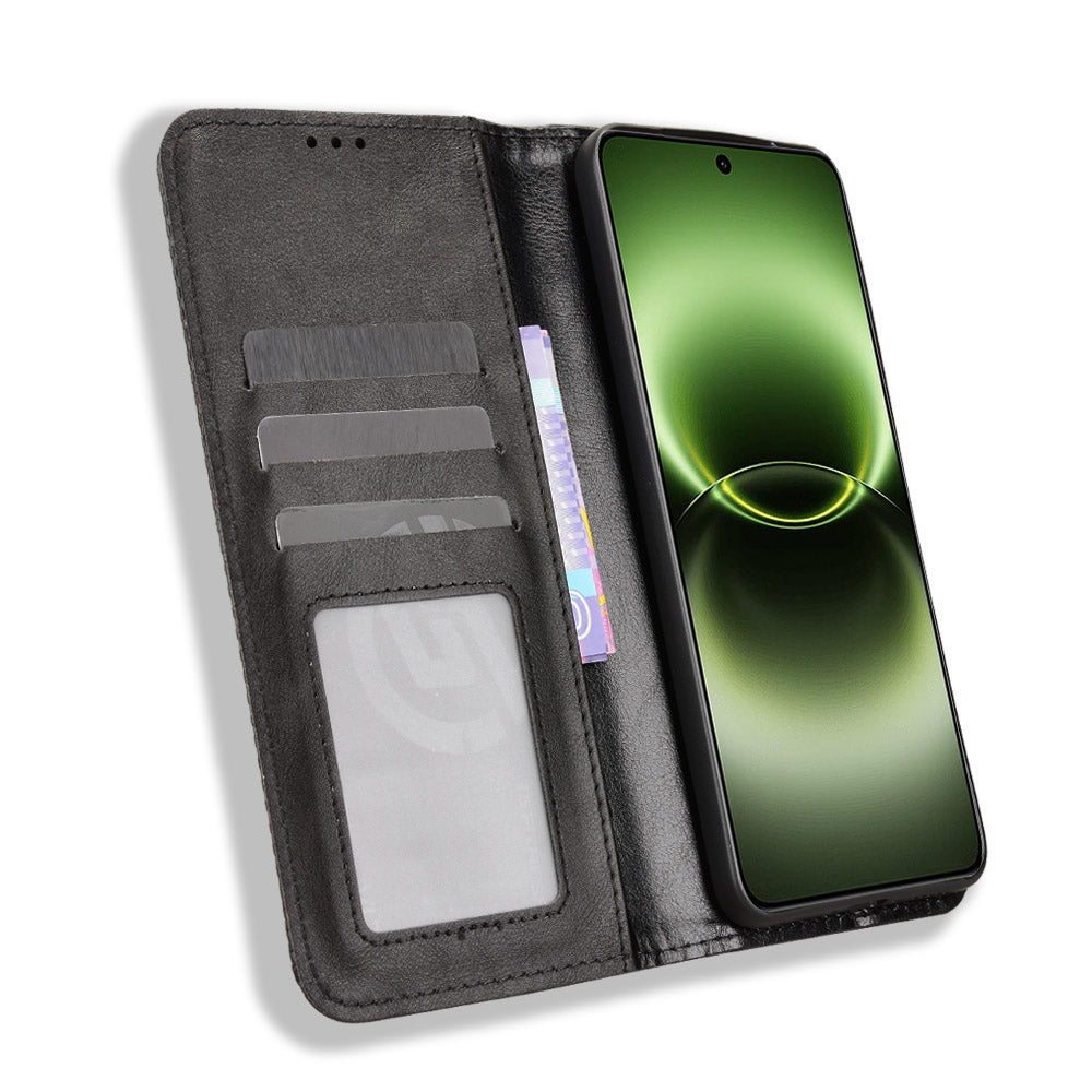 For vivo X300 Ultra 5G Leather Case Wallet Stand Retro Texture Phone Cover - Black