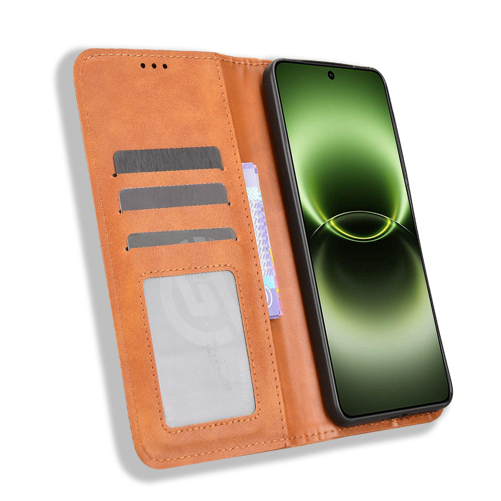 For vivo X300 Ultra 5G Leather Case Wallet Stand Retro Texture Phone Cover - Brown