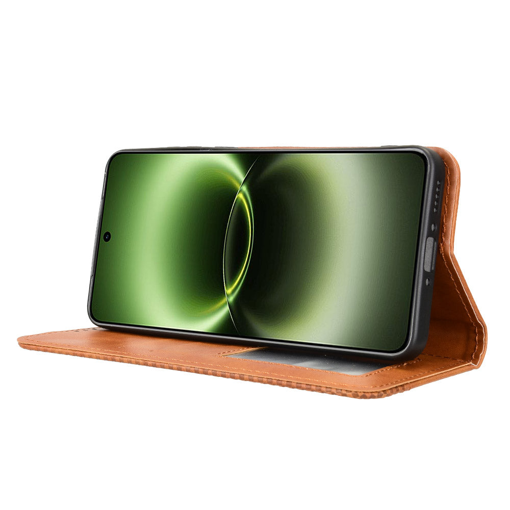 For vivo X300 Ultra 5G Leather Case Wallet Stand Retro Texture Phone Cover - Brown