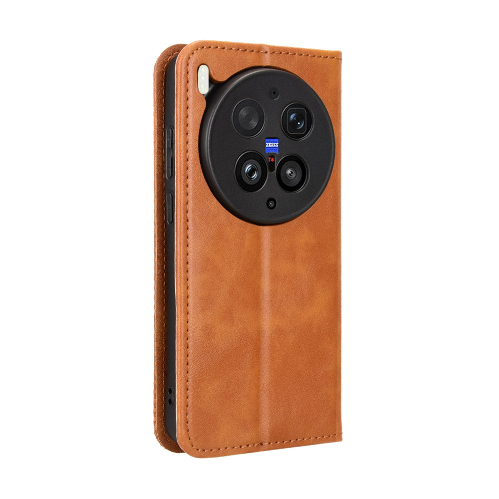 For vivo X300 Ultra 5G Leather Case Wallet Stand Retro Texture Phone Cover - Brown