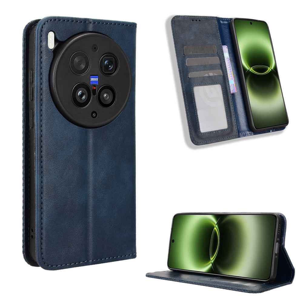 For vivo X300 Ultra 5G Leather Case Wallet Stand Retro Texture Phone Cover - Blue