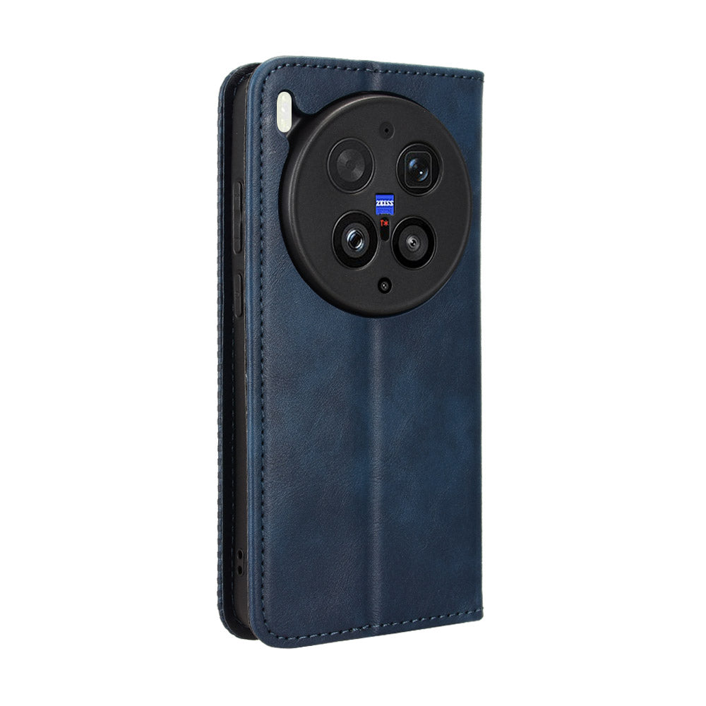 For vivo X300 Ultra 5G Leather Case Wallet Stand Retro Texture Phone Cover - Blue