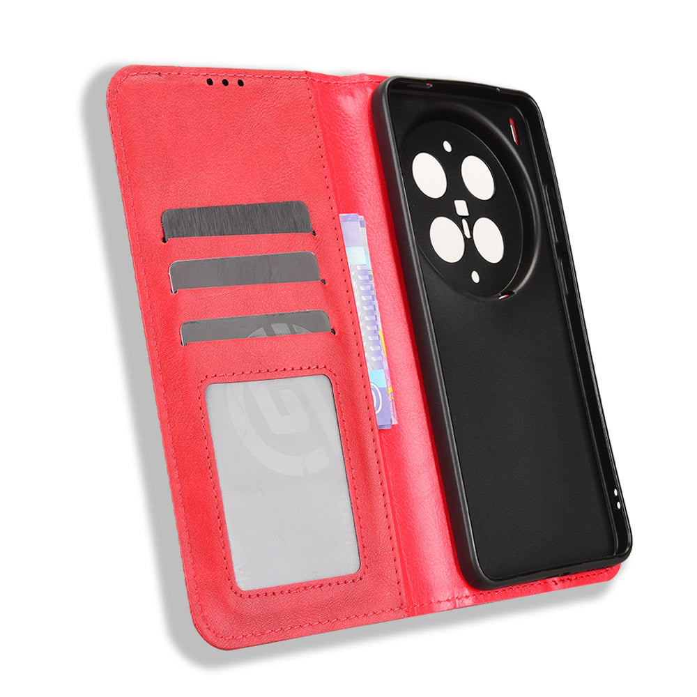 For vivo X300 Ultra 5G Leather Case Wallet Stand Retro Texture Phone Cover - Red