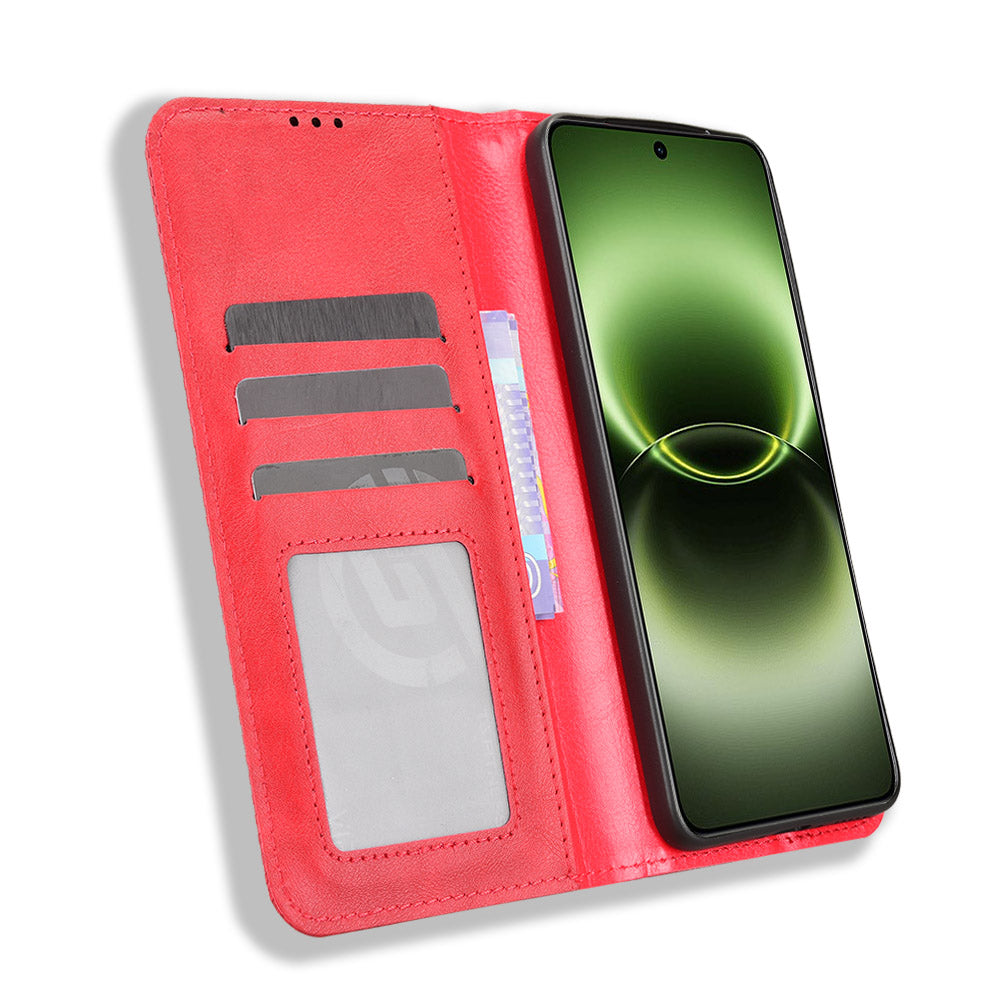 For vivo X300 Ultra 5G Leather Case Wallet Stand Retro Texture Phone Cover - Red