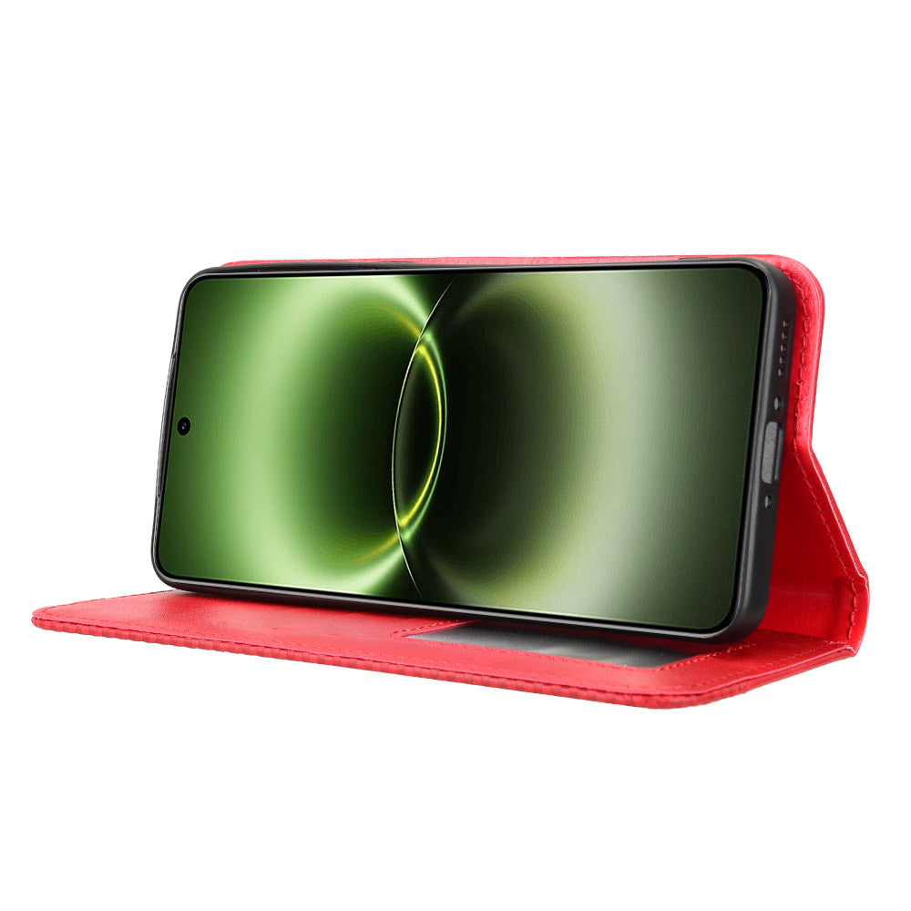 For vivo X300 Ultra 5G Leather Case Wallet Stand Retro Texture Phone Cover - Red