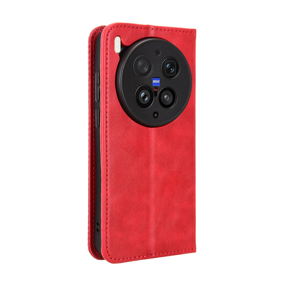 For vivo X300 Ultra 5G Leather Case Wallet Stand Retro Texture Phone Cover - Red