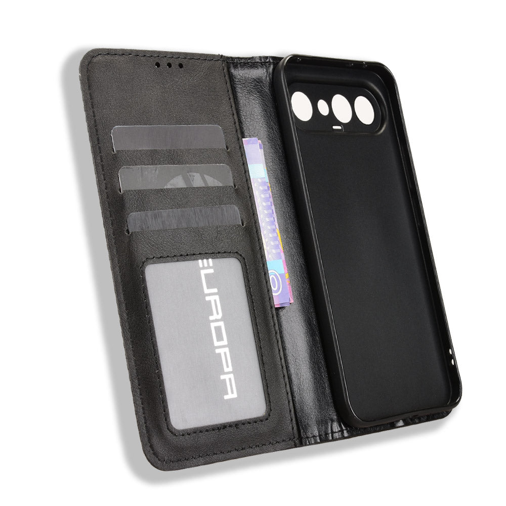 For vivo S50 Pro mini 5G / vivo X300 FE 5G Leather Case Wallet Stand Retro Texture Phone Cover - Black