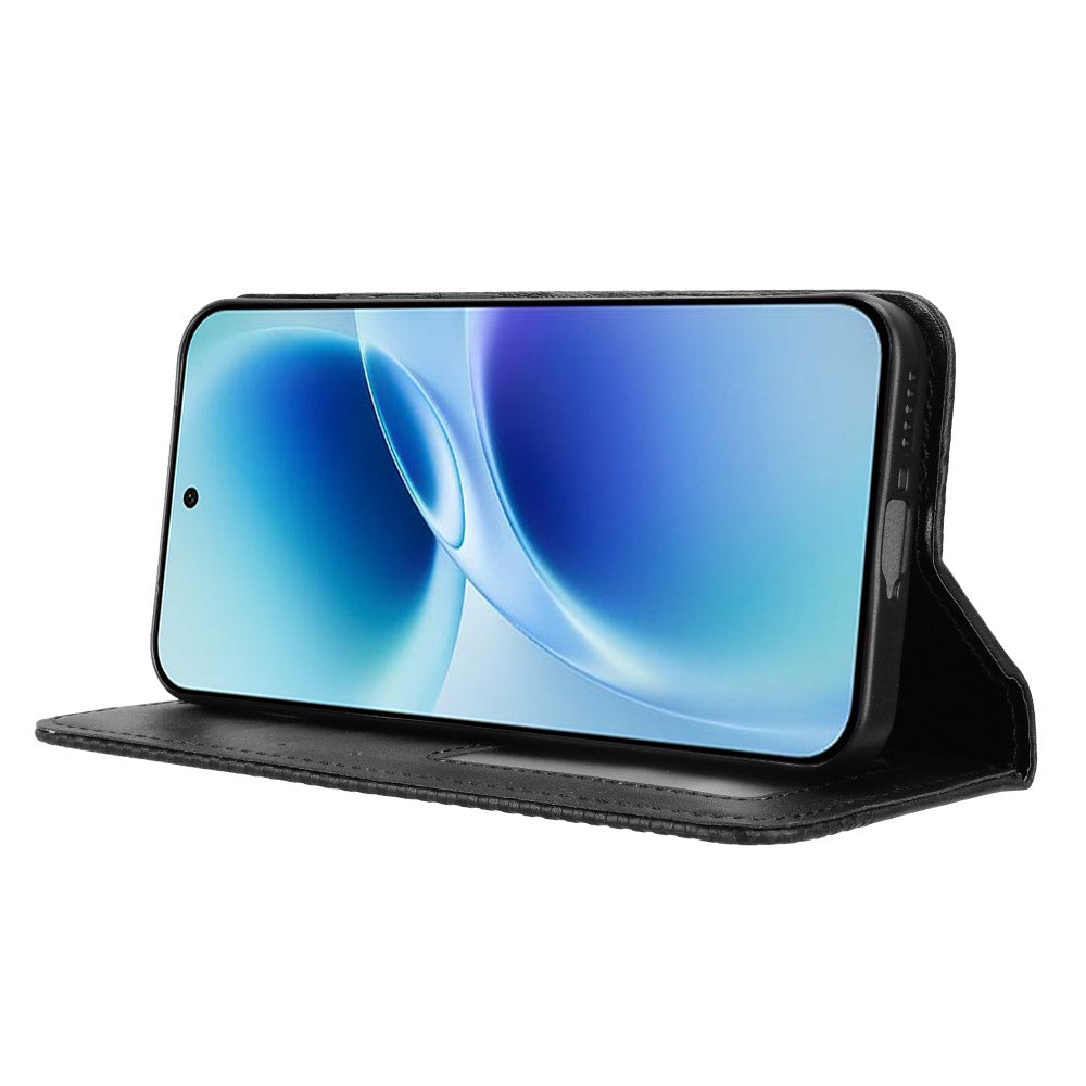 For vivo S50 Pro mini 5G / vivo X300 FE 5G Leather Case Wallet Stand Retro Texture Phone Cover - Black