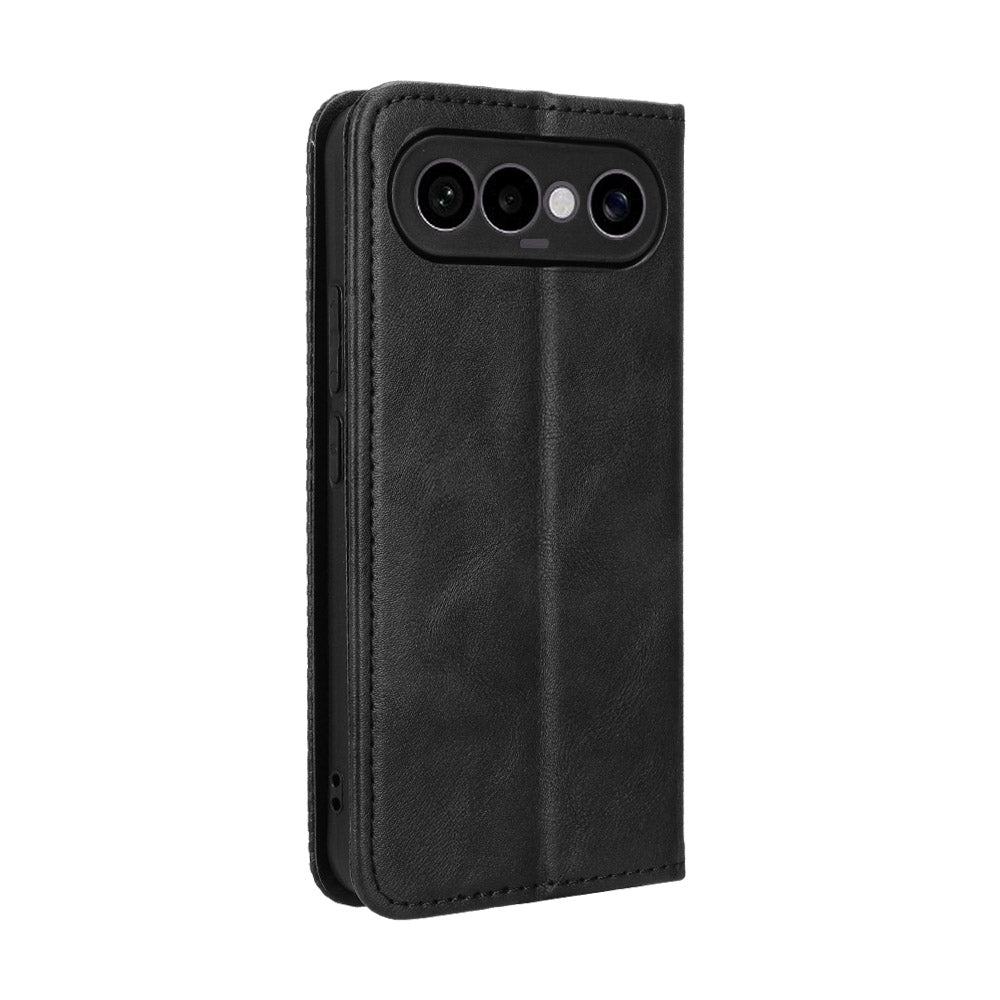 For vivo S50 Pro mini 5G / vivo X300 FE 5G Leather Case Wallet Stand Retro Texture Phone Cover - Black