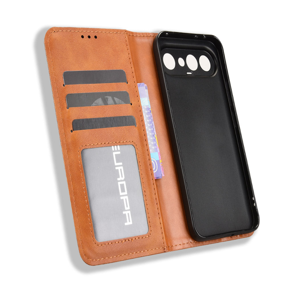 For vivo S50 Pro mini 5G / vivo X300 FE 5G Leather Case Wallet Stand Retro Texture Phone Cover - Brown