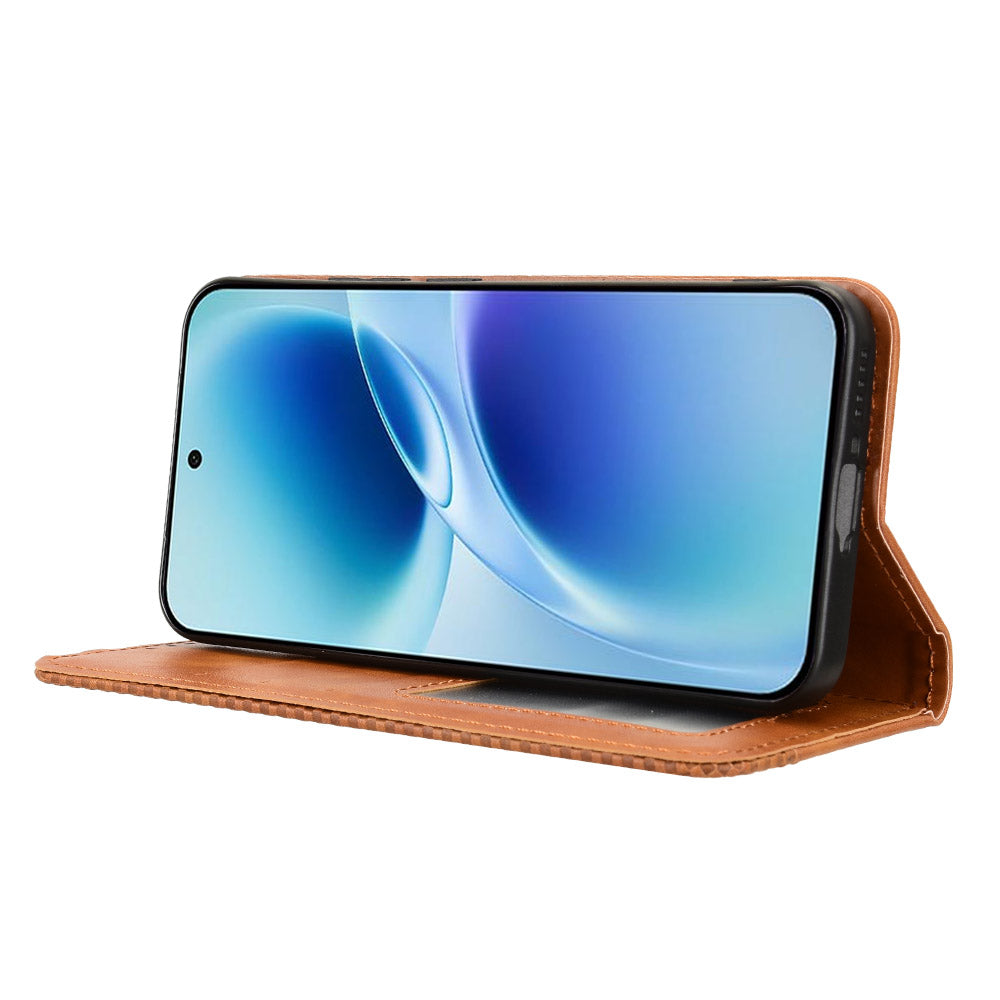 For vivo S50 Pro mini 5G / vivo X300 FE 5G Leather Case Wallet Stand Retro Texture Phone Cover - Brown