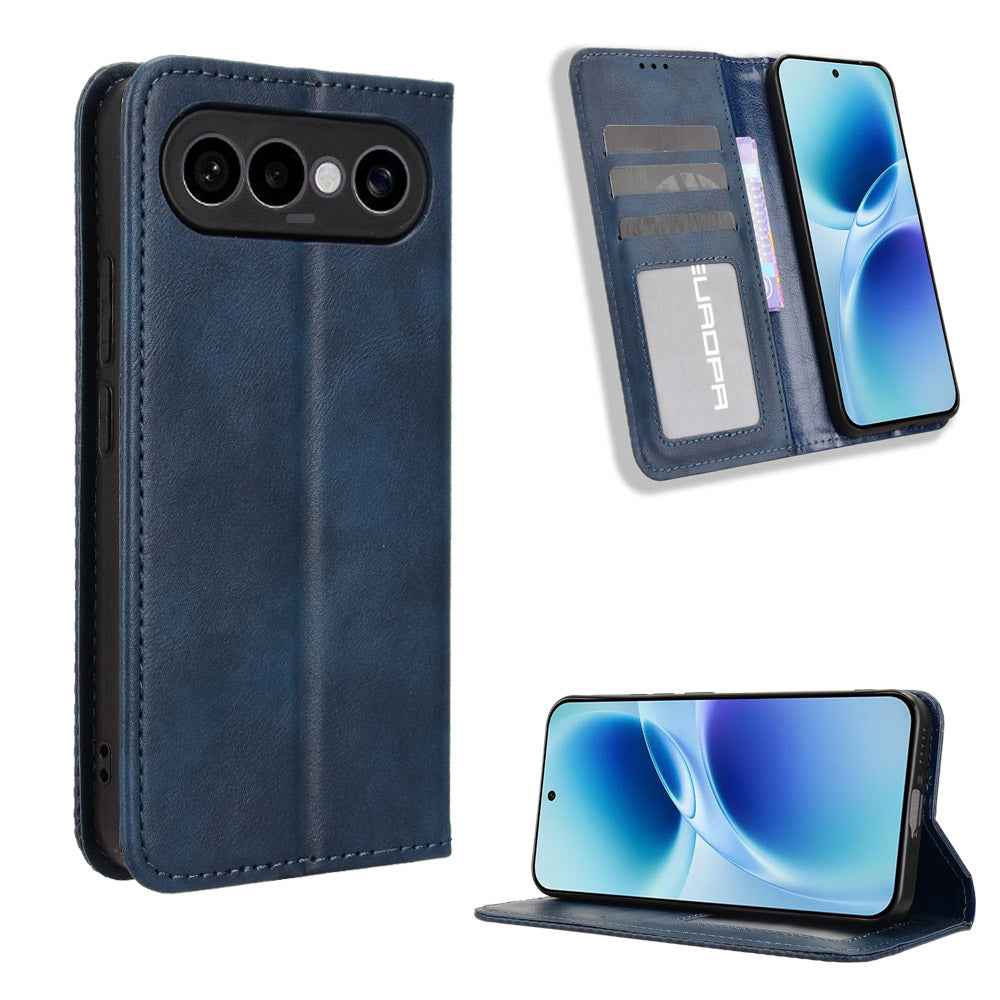 For vivo S50 Pro mini 5G / vivo X300 FE 5G Leather Case Wallet Stand Retro Texture Phone Cover - Blue