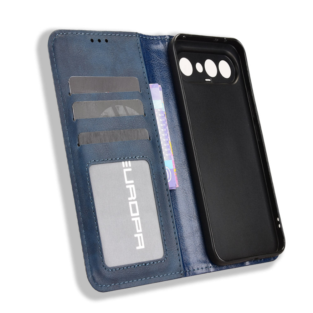 For vivo S50 Pro mini 5G / vivo X300 FE 5G Leather Case Wallet Stand Retro Texture Phone Cover - Blue