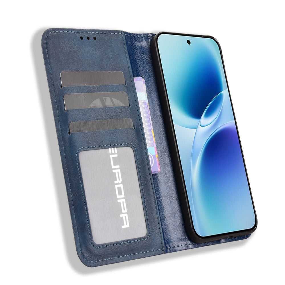 For vivo S50 Pro mini 5G / vivo X300 FE 5G Leather Case Wallet Stand Retro Texture Phone Cover - Blue