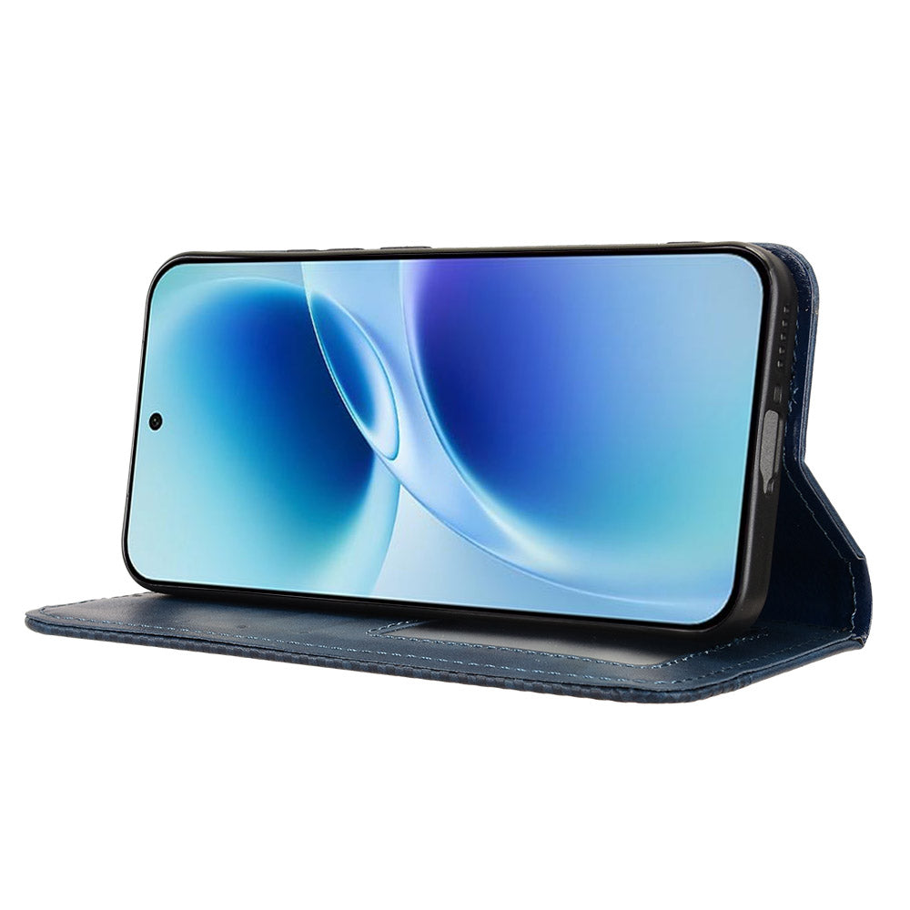 For vivo S50 Pro mini 5G / vivo X300 FE 5G Leather Case Wallet Stand Retro Texture Phone Cover - Blue