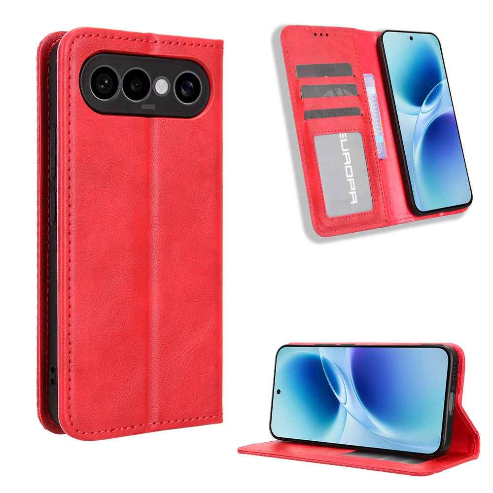 For vivo S50 Pro mini 5G / vivo X300 FE 5G Leather Case Wallet Stand Retro Texture Phone Cover - Red