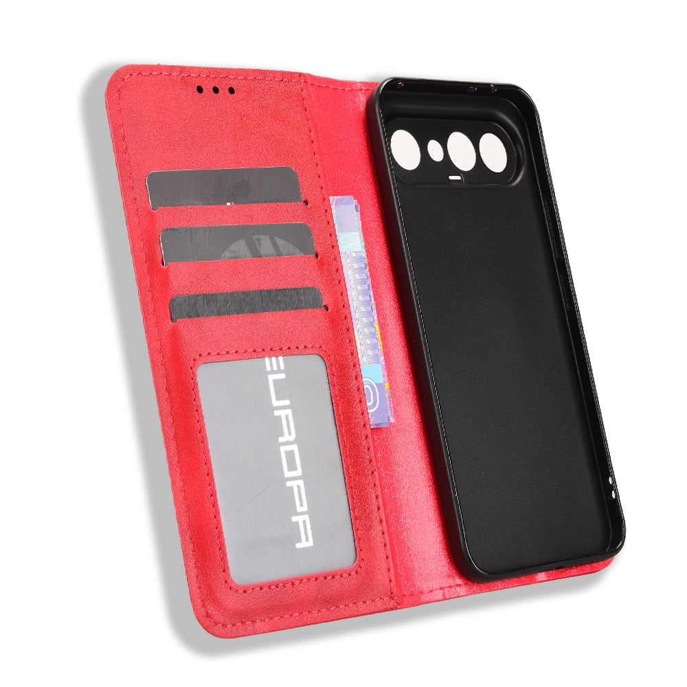 For vivo S50 Pro mini 5G / vivo X300 FE 5G Leather Case Wallet Stand Retro Texture Phone Cover - Red
