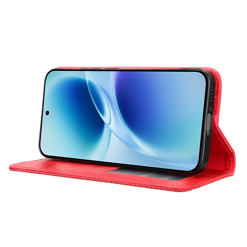 For vivo S50 Pro mini 5G / vivo X300 FE 5G Leather Case Wallet Stand Retro Texture Phone Cover - Red