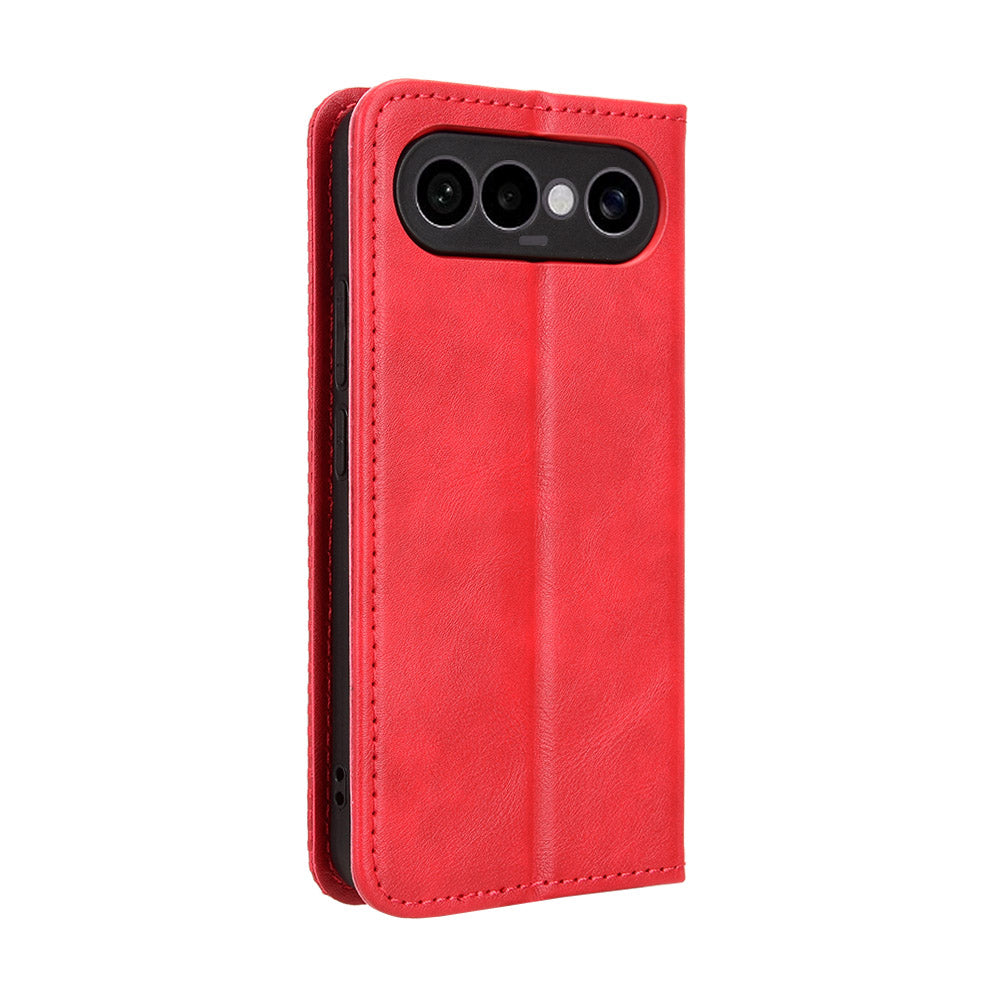 For vivo S50 Pro mini 5G / vivo X300 FE 5G Leather Case Wallet Stand Retro Texture Phone Cover - Red